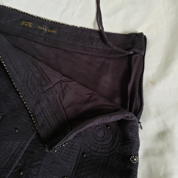 Zara beaded waist navy blue mini skirt 100% cotton - Picture 6 of 8